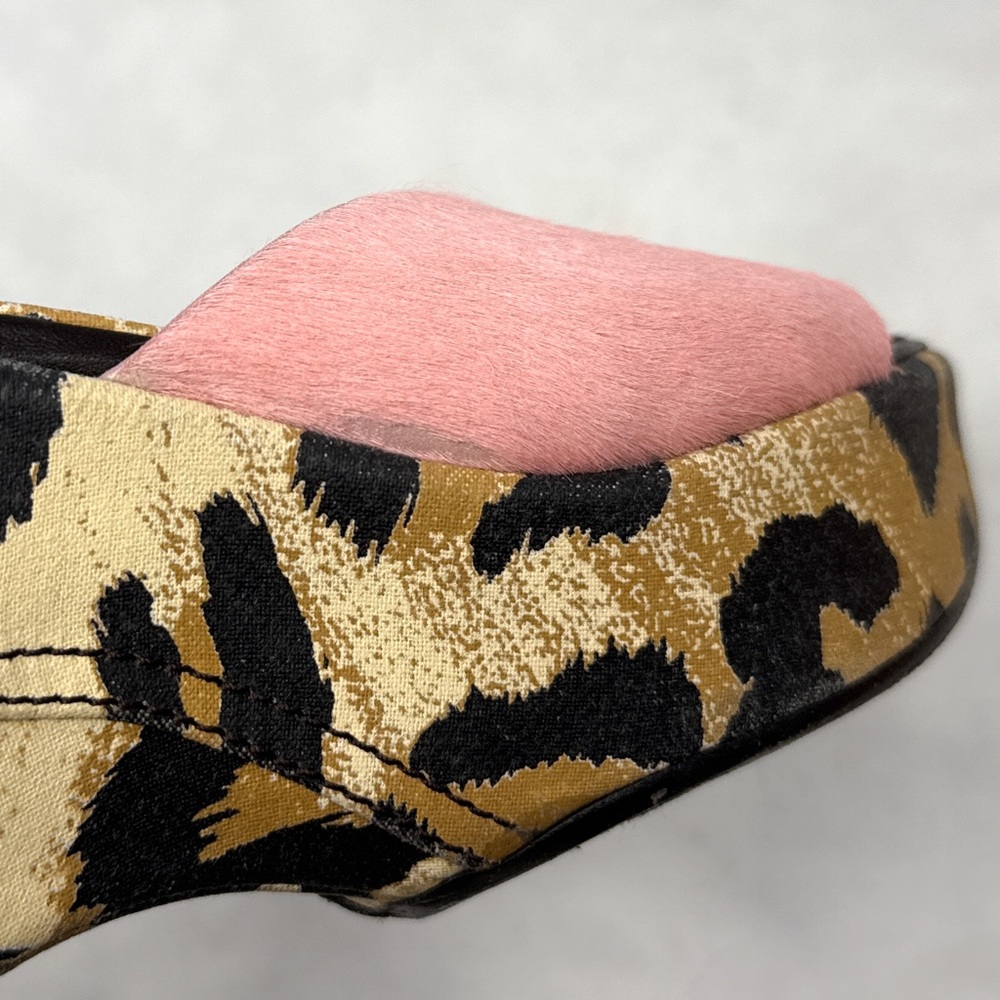 CASADEI Pink Calf Hair Leopard Print Denim Jean Mule Platform Wedge Sandals 6.5 - Picture 7 of 15